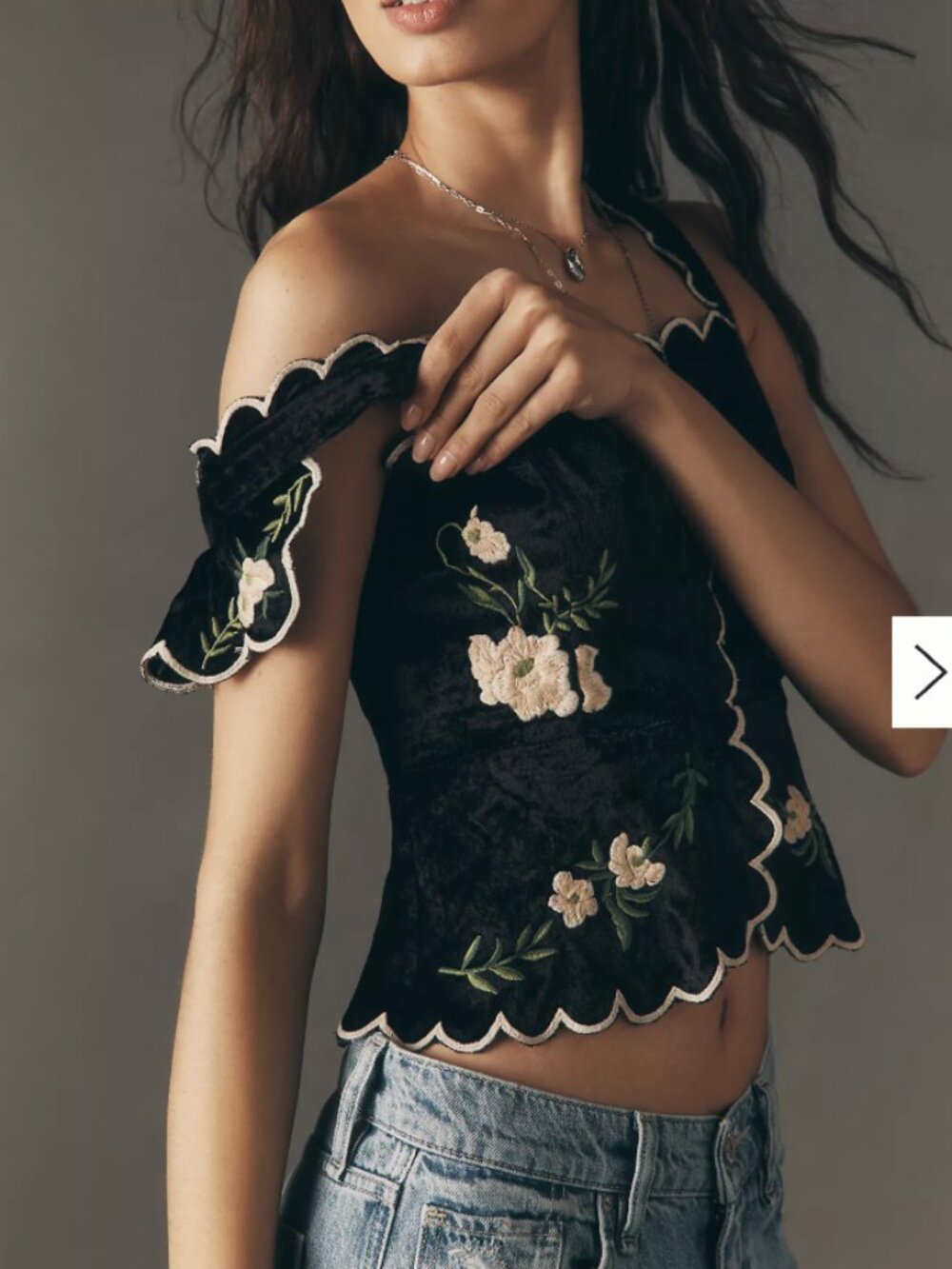 Maeve Waisted Scallop Blouse Floral Velvet Tank - Picture 4 of 5